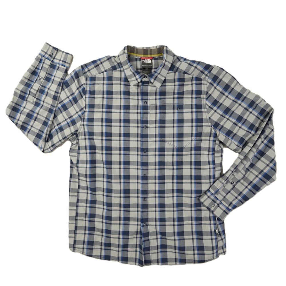The North Face Button Up Shirt Men's Medium Grey Plaid Outdoor Gorpcore